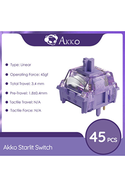 Choice 45 قطعة من مفاتيح Akko Starlit ذات 5 دبابيس 45 جرامًا من مفاتيح لوحة المفاتيح الخطية منخفضة التشغيل POM المزودة بتشحيم المصنع لـ M