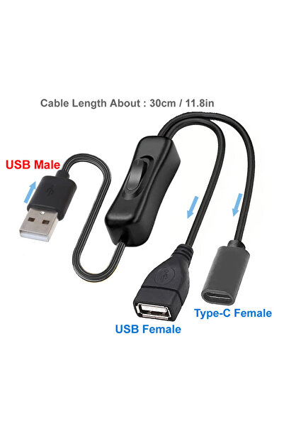 choice2 A to 1A 1C -F 30cm 5V USB Type C Extension Cable with On/Off Switch U...