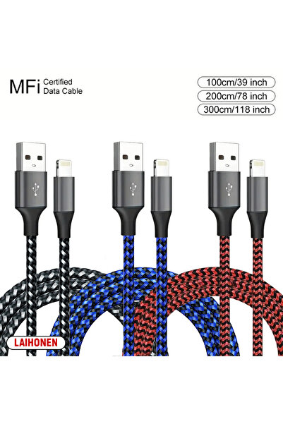 Choice كابل 1 متر 3 قطع خلط 1 متر 2 متر 3 متر USB A إلى Lightning معتمد من MF...