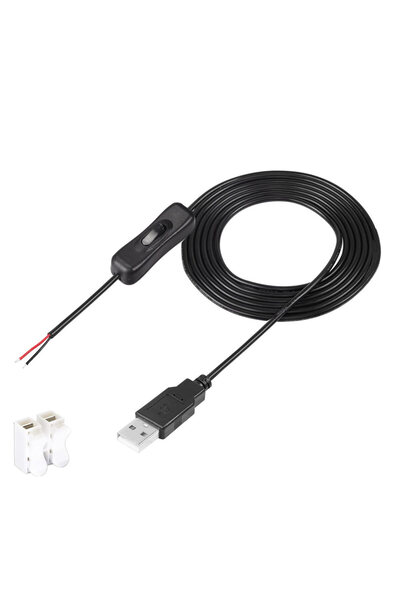 Choice 1M 3.3FT black DC 2-pin USB Cable with ON/Off Switch USB A to 2 Pin 2 Bare Wire Charge Cable Con