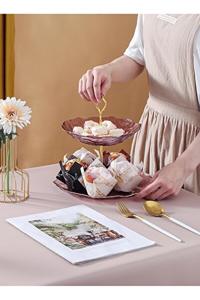 sharpdo Sharbedo Two-layer Plates with Golden Edges for Cake, Desserts, and Fruits, Ceramic, Purple