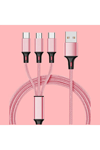 Choice كابل USB 3 في 1 وردي اللون، كابل شاحن Micro USB Type C، كابل شحن سريع ...