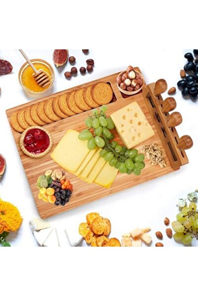 sharpdo Bamboo Cheese Cutting Board with Knives, 4 Pieces from