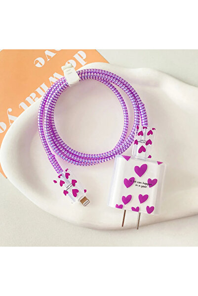 Choice PURPLE Love 5pcs Charging Data Cable Protector For iPhone 18/20w Charger Protective Cover Winder Acc