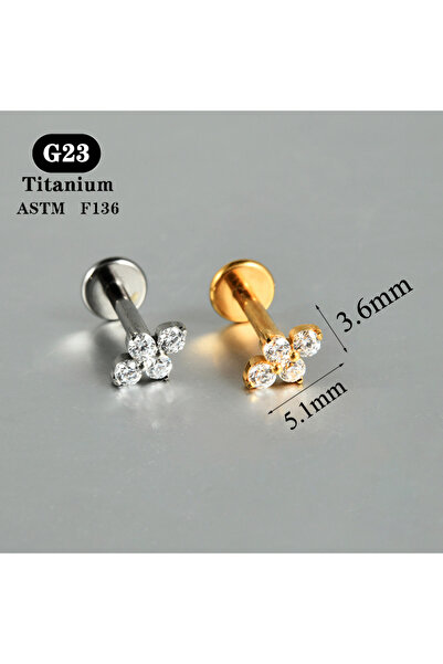Choice10 Silver color Style 4 1PC ASTM F136 Titanium Zircon Flat Back Earring Flower Ear Studs Lobe Helix Tra