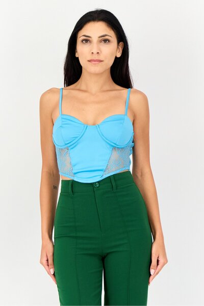Don't Call Me Jennyfer Women Queen Anne Neck Sleeveless Textured Tank Top, Light Blue