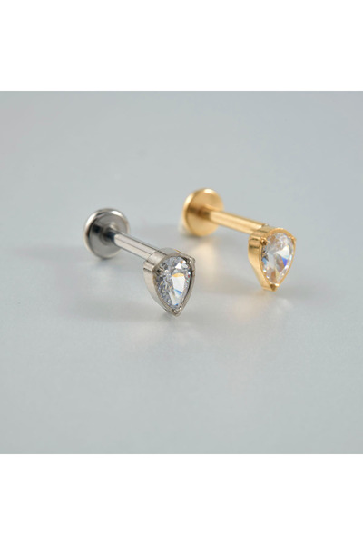 Choice أقراط أذن من التيتانيوم CZ من الذهب 1.2 × 8 مم، قطعة واحدة، طراز 12، ASTM F136، غضروف الأذن، مسمار شفة 16 جرام داخليًا