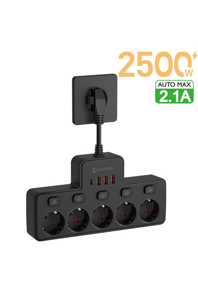 Choice شريط طاقة تيار متردد 5 أسلاك، مقبس حائط مستقل، مقبس قياسي أوروبي، شبكة