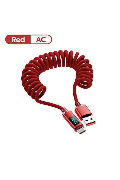 Choice كابل USB C إلى Type C أحمر بطول 1 متر، 120 واط، شاشة رقمية، قابل للسحب...