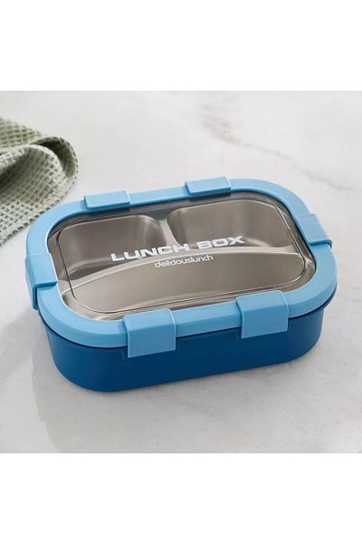 Home Box Ezra 3-Grid Stainless Steel Lunch Box with Spoon and Fork - 850 ml