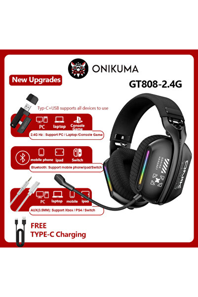 Choice سماعة رأس لاسلكية للألعاب الإلكترونية Onikuma Gt808 بثلاثة أوضاع مع مي...