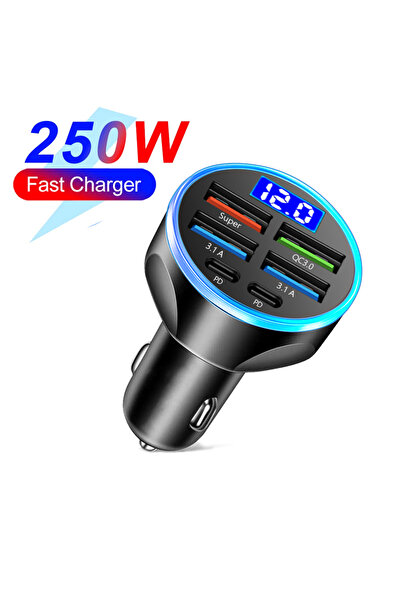 Choice1 6 Port Volt display 66-250W PD Car Charger QC3.0 Fast Charge One to S...