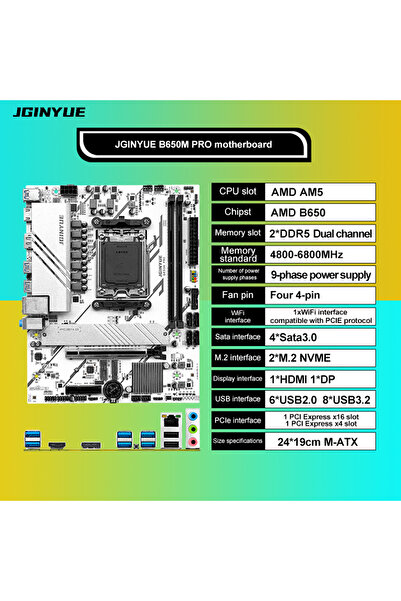 Choice اللوحة الأم B650M PRO معالجات AMD Ryzen سلسلة 9000/8000/7000 AM5 DDR5 PCIe 4.0 M.2 SATA 6Gb/s...