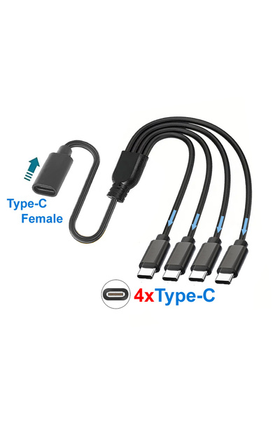 Choice 4xType C Male 50cm 50cm 1 to 4 USB C Splitter Cable Male Female 4 Port Type C Charging Cable USB C E