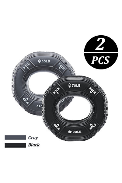 Choice Black-Gray-2Pcs Silicone Adjustable 20-90LB Hand Grip Arm Strength Exe...
