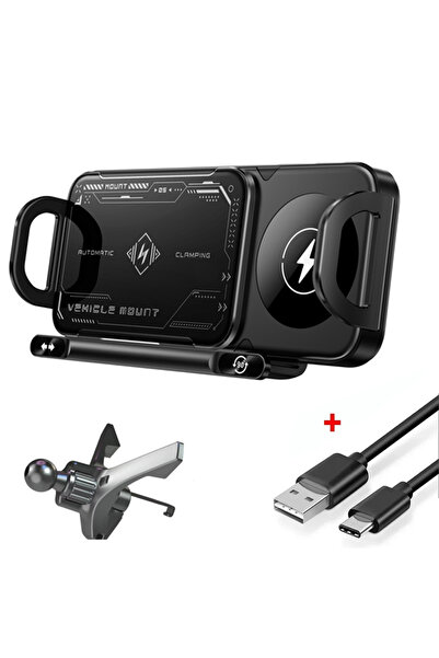 Vikefon حامل شاحن لاسلكي سريع للسيارة بشاشة قابلة للطي وملف مزدوج قياسي، متوا...