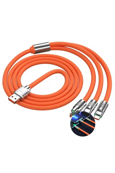 Choice كابل شحن سريع 3 في 1 بطول 2 متر (برتقالي) متوافق مع أجهزة iPhone 11 XS...
