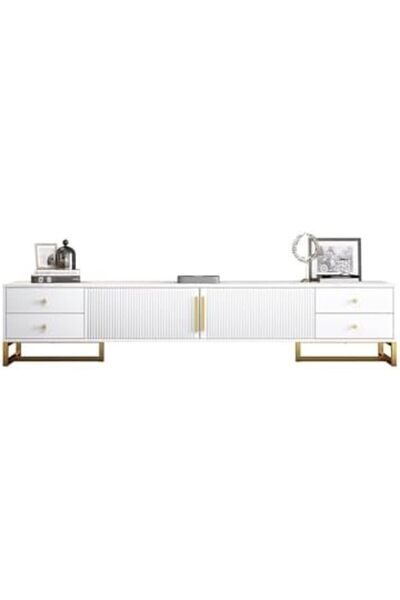 sharpdo Luxury and Simple Lightweight TV Cabinet with Two Doors and Four Drawers - White