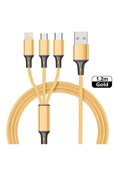 Choice كابل USB 3 في 1 ذهبي بطول 1.2 متر، كابل USB 3 في 1 / كابل USB 4 في 1 م...