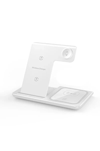Vikefon شاحن لاسلكي أبيض 3 في 1 مزود بمصباحين LED لهاتف iPhone 17 16 15 14 13...