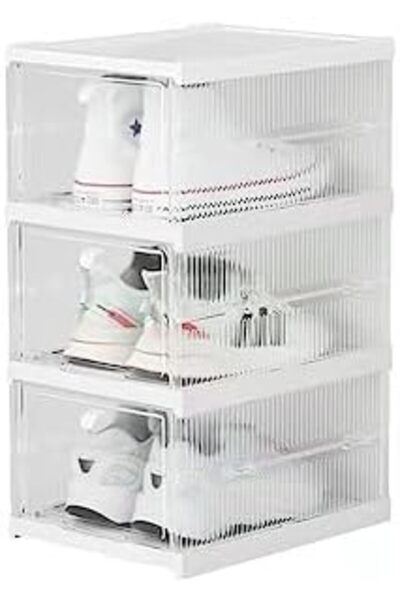 sharpdo Transparent Foldable Shoe Box with Door Organizer
