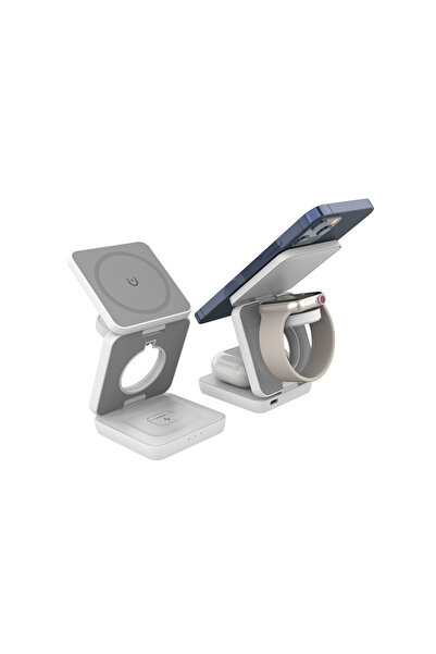 Choice حامل شاحن لاسلكي أبيض 3 في 1، محطة شحن لاسلكية مغناطيسية قابلة للطي لهاتف iPhone 16 و15 و14