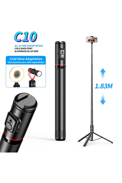 Choice عصا سيلفي لاسلكية C10 متعددة الوظائف مع حامل ثلاثي القوائم ثابت وجهاز ...