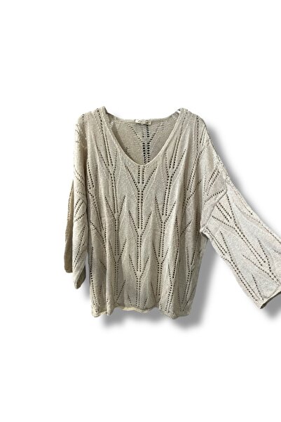 SUMEF Oversize ανοιχτόχρωμη μερσεριζέ πλεκτή μπλούζα γυναικεία λαιμόκοψη V (Συμβατό με μέγεθος 38-52)