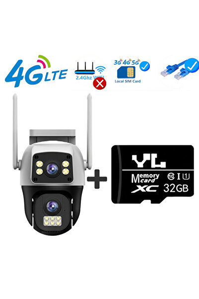 Choice EU Plug 4G Camera 32G Card 4K 8MP 4G SIM IP Camera Dual Lens Outdoor Waterproof 360° Human Detect Vi