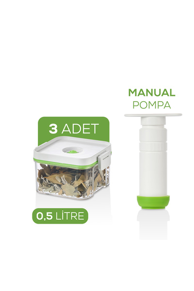 Vienev Set of 4 Vacuum Storage Containers |   3X 0.5 Liter Tank + Manual Pump