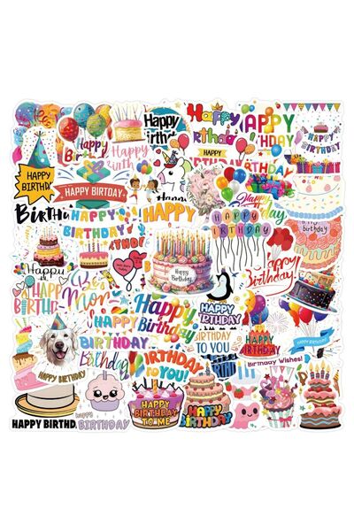 Choice MULTICOLOR 56Pcs Happy Birthday Stickers DIY Stickers Scrapbooking Phone Luggage Skateboard Waterpro