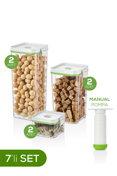 Vienev Set of 7 Vacuum Storage Containers |   2X(2 Lt-1,3 Lt-0,5 Lt) Tank + Manual Pump