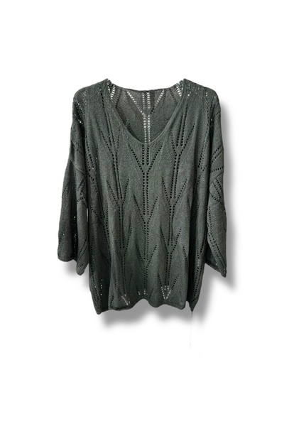 SUMEF Oversize Openwork Mercerized Knitwear Blouse Women's V-Neck (Matching Size 38-52)
