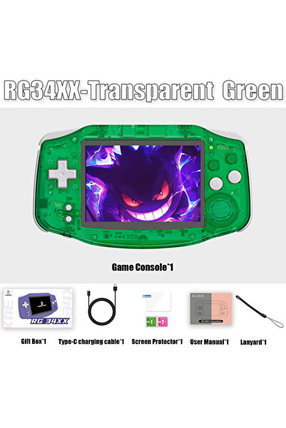 Choice مشغل ألعاب محمول 64 جيجابايت (5K ألعاب) أخضر T ANBERNIC RG34XX 64 بت نظام لينكس مشغل ألعاب محمول قديم بشاشة 3.4 بوصة IPS Sc