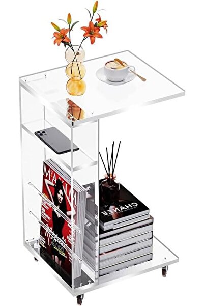 Slasa عربة أكريليك متحركة على شكل حرف C (35.1×30×60.2 سم) - عربة شفافة متنقلة