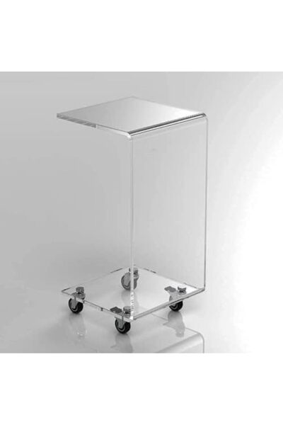 Slasa Nordic Design Transparent Acrylic Coffee Table, U-Shape with Book Storage Rack, 250 x 250 x 450 mm