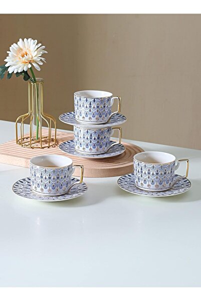 sharpdo Ceramic Cup and Plate Set with European Design (4 Cups and 4 Plates)