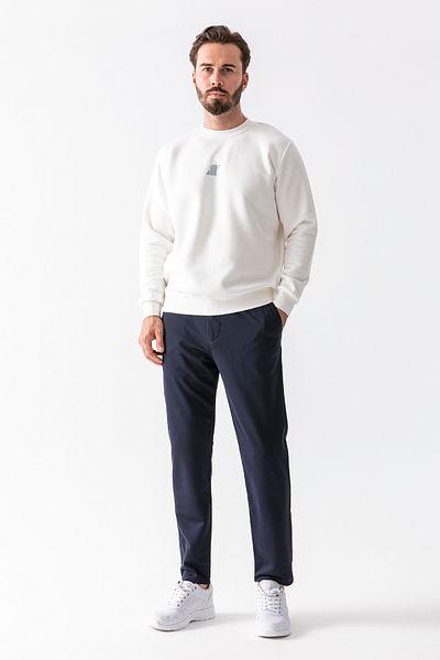 JB John Borners Men's Elastic Waist Tie Detail 100% Cotton Jogger Trousers Navy Blue - 25088