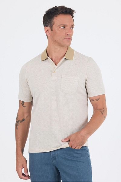 İmza Beige Short Sleeve Polo Neck Pocket Classic Standard Size T-Shirt 1011250171