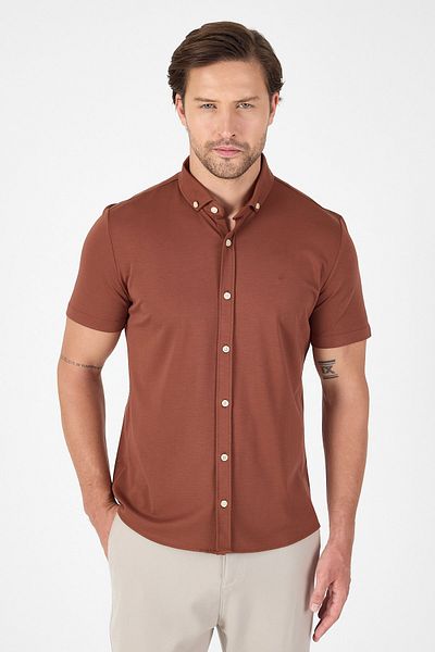 İmza Tile Short Sleeve Button Collar No Pocket Performance Product Slim Fit Shirt 1004250256