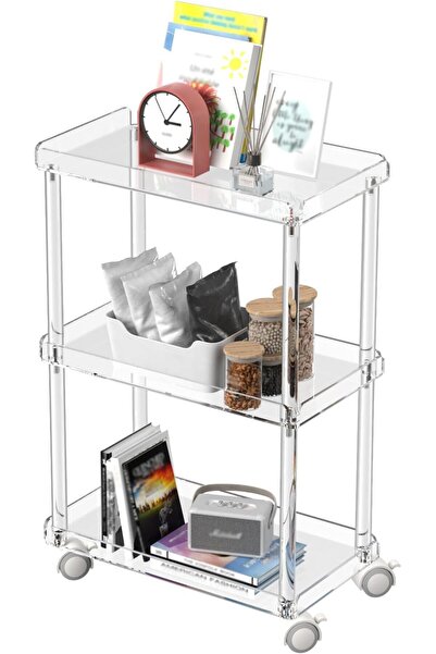 Slasa Slim 3-Tier Acrylic Rolling Storage Cart 40x22x60 cm – Clear Compact Tr...