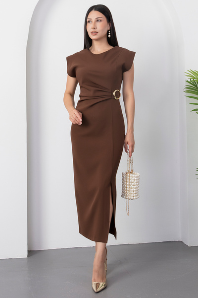 PULLIMM Crew Neck Buckle Gathered Dress Yzc25Y228