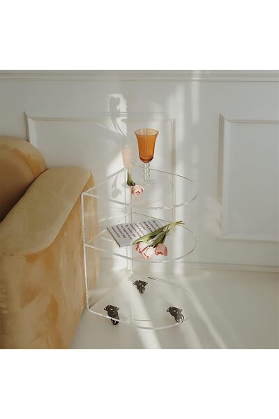 Slasa Transparent Acrylic Shelf with Multi-Layers, Side Table for Sofa Storage and Home Tea Cart