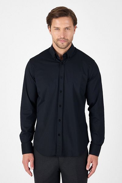 İmza Black Long Sleeve Button Collar Pocketless Performance Product Slim Fit Shirt 1004250270