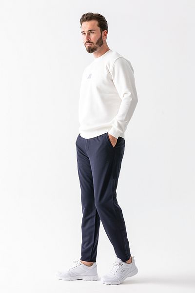 JB John Borners Men's Elastic Waist Tie Detail 100% Cotton Jogger Trousers Navy Blue - 25088