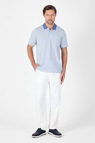 İmza Blue Short Sleeve Polo Neck Pocket Classic Standard Size T-Shirt 1011250171
