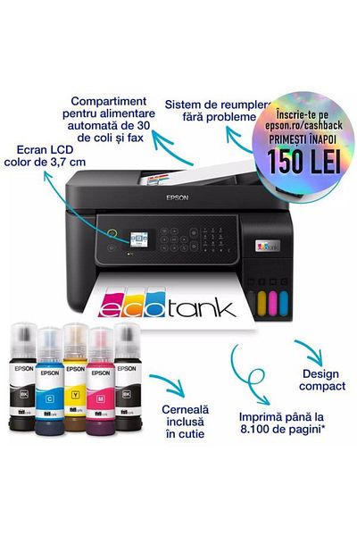 EPSON Multifunctional EcoTank L5310, A4, Color, 10 ppm, USB, Network, Wireless Direct (Black)