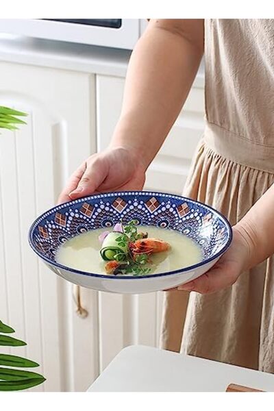 sharpdo Set of 4 Scandinavian Ceramic Plates, 8-inch, Kaleidoscope