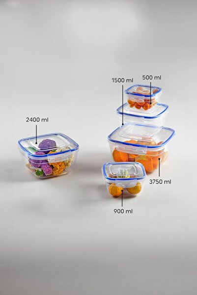 EWs Kare 10 Parça Contalı Vakumlu Sızdırmaz Hava Almaz Saklama Kabı Seti 2x(3750/2400/1500/900/500 ml)