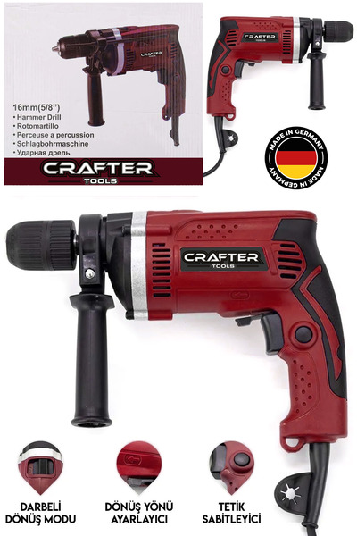 CRAFTERTOOLS Profesyonel 13mm Metal Şanzuman Elektrikli Matkap